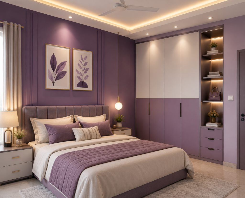 Purple Two Colour Combination for Bedroom Walls