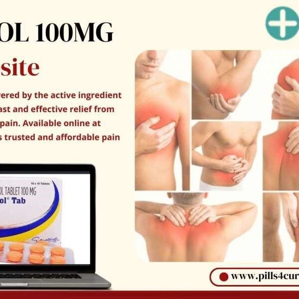 Aspadol 100mg tablets with Tapentadol for fast relief from muscle, joint, and nerve pain, shown with body pain areas.