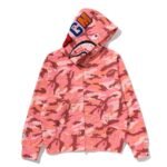BAPE GLITCH WOODLAND CAMO SHARK FULL ZIP HOODIE LADIES Pink