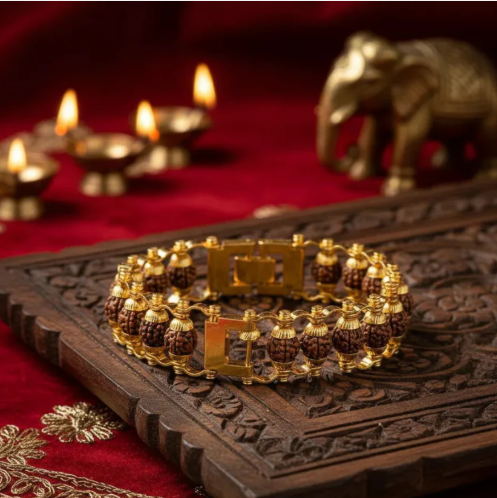 Rudraksha Golden Capling Bracelet for Men