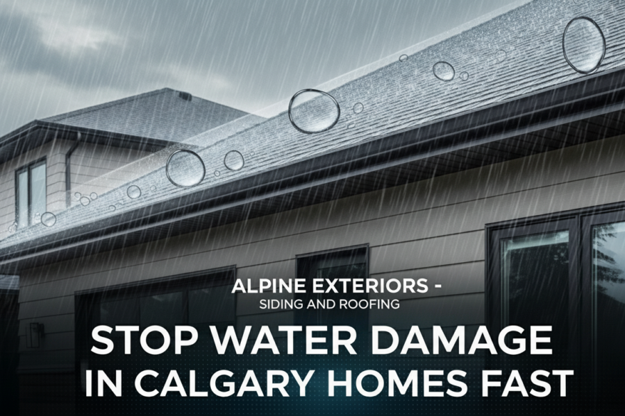 Eavestough in Calgary preventing roof water damage