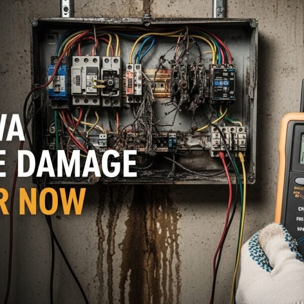 Electrician inspecting electrical panel after power surge in Ottawa home