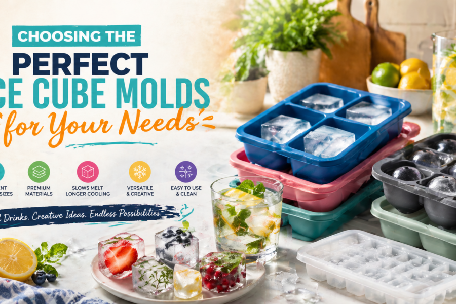 A bright, vibrant kitchen scene featuring colorful ice cube molds with fresh citrus-infused drinks and fruits. The design showcases different shapes and sizes of ice cubes, highlighting the versatility and creative uses of ice cube molds.