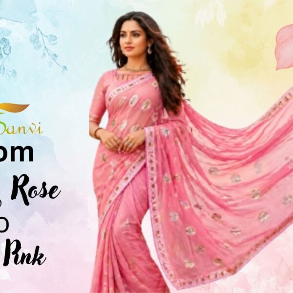 Woman wearing a Dusty Rose and Hot Pink Chiffon Saree