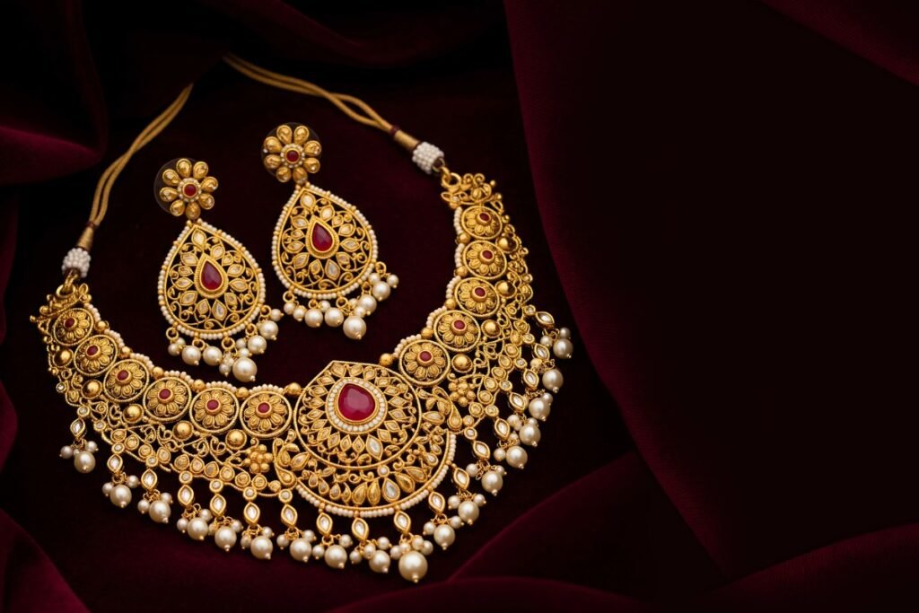 A luxurious gold jewellery earrings