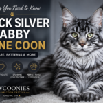 Majestic black silver tabby Maine Coon with thick silver fur and striking black tabby pattern