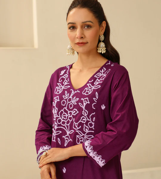 cotton chikankari kurta set