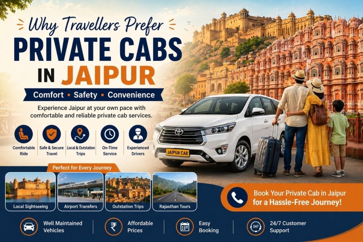 Tourists using private cab service in Jaipur with Innova car near Hawa Mahal and Amber Fort Rajasthan.